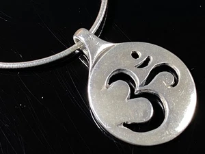 Sterling Silver OM Pendant on 925 Silver Cable, Signed "K" - 17" Chain / 11.75g - Picture 1 of 12