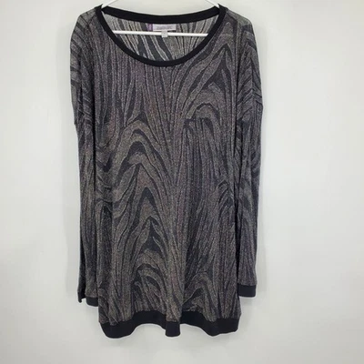 NWT Jennifer Lopez Black Metallic Shimmery See Through Long Sleeve Shirt Top 3X - Image 1 of 4