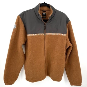 NWT prAna Hurricane FZ Fleece Full Zip Up Jacket Lined Aztec Brown Gray Size M - Picture 1 of 10