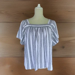 Blusa Top LOFT Mujer M Mezcla de Lino Cuello Cuadrado Rayas Metálicas Lagenlook Boho - Imagen 1 de 18