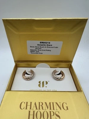 Pendientes Bomb Party ER 99214 Versátil Gracia Cuarzo Rosa Circonita cúbica Encantadores Aros en RG Foto 1 de 4