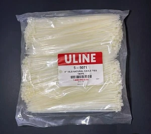ULINE Zip Ties White 8” 18Lb Natural Cable Ties 1000 PCS - Picture 1 of 1