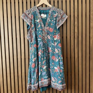 Anthropologie Zenia Minikleid Damen XS Grün Blumen V-Ausschnitt Taschen Boho Neu mit Etikett! - Bild 1 von 9