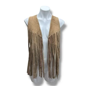 Vtg Suede Fringe Vest Sz M Leather Tan Brown Boho Hippie Festival 60s 70s Mexico - Picture 1 of 23