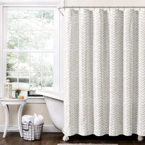 Tenda doccia 72"x72" Hygge moderna freccia lino grano/bianco - arredamento lussureggiante - Foto 1 di 7