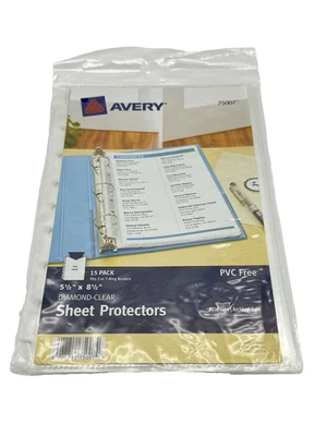 Avery 75007 Diamond Clear 15 Sheet Protectors 8.5”  x 5.5” 3 or 7 Ring Acid-Free - Image 1 of 2
