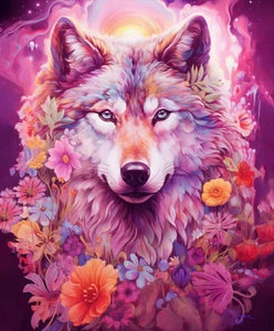 DAPHNE BY CAMELOT SERENITY WOLF AND FLOWERS FABRIC COTTON PANEL 35"X44 - Picture 1 of 2