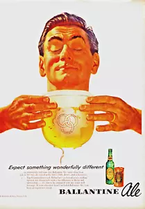 Vintage Ballantine Ale Beer Print Ad 1953 Can Green Glass Bottle Man Cave Den - Picture 1 of 1