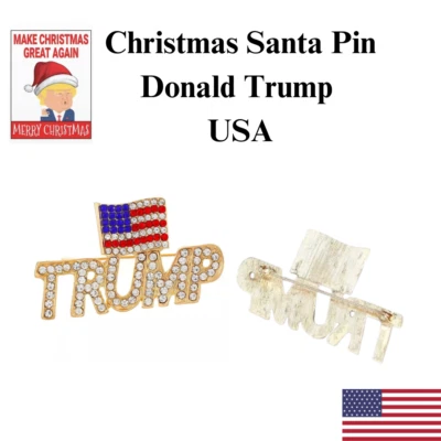 Рождественский Трамп Санта стиль заколка США 2024 со стразами шикарный американский флаг - Изображение 1 из 4