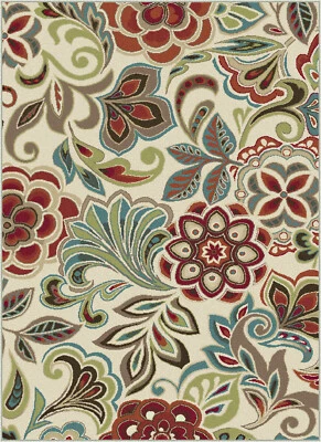 Alfombra de puerta floral abstracta sin bordes flores marfil cachemira DCO1025 - abril 2' x 3' Foto 1 de 3