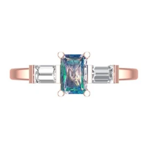 14K Rose Gold Three-Stone Engagement Ring for Women, 0.8 ctw Blue Moissanite - Picture 1 of 11