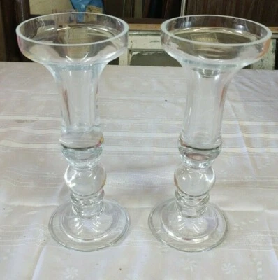 SOUTHERN LIVING AT HOME-GLASS- CHELSEA CANDLESTICKS- TALL HEAVY  - Image 1 of 4