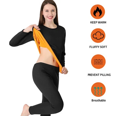 Conjuntos de ropa interior térmica para mujer Pantalones cálidos de invierno Camisa Top Pantalones cálidos Conjuntos EE. UU. Foto 1 de 4