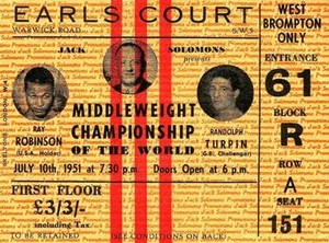 Sugar Ray Robinson vs Randy Turpin - 1951 - Earl's Court - Ticket Stub Magnet - Picture 1 of 2