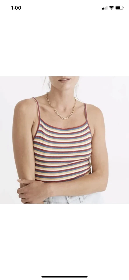 Madewell Women's M Bodysuit Multi 80’s Stripe Ribbed Spaghetti Strap Thong