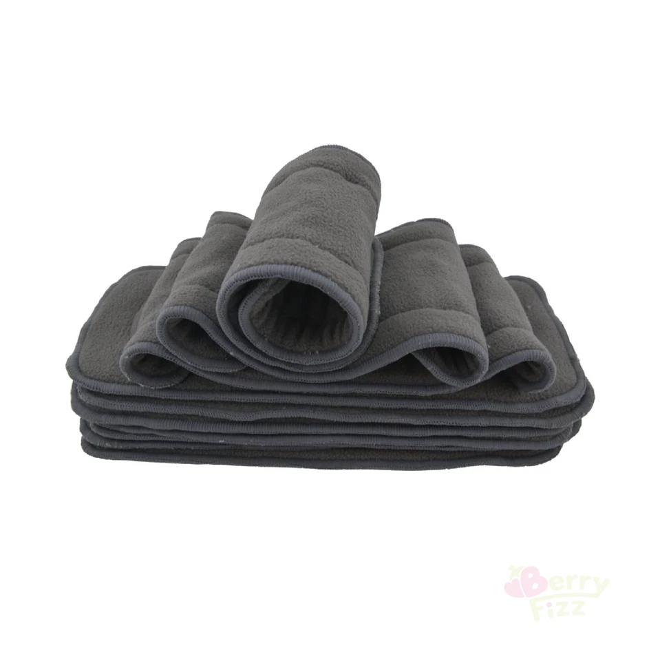 10 Pack Cloth Baby Diaper Inserts Liner 4 Layers Bamboo Microfiber Black — 第 1/4 张图片