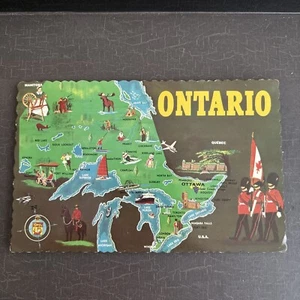 LARGE LETTER Postcard ONTARIO CANADA image with Map and Deckled Edge c1966 - Picture 1 of 3