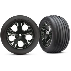 Traxxas Rustler 2WD Pre-Mounted Front Ribbed Tires w/ Black Chrome Wheels 3771A - Picture 1 of 1