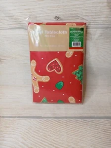 New! Rectangle 60x84" Gingerbread Man Vinyl Flannel Back Tablecloth Christmas - Picture 1 of 7