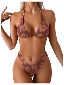 Women's Halter Tie Side Triangle Bikini Set High Cut 2 Piece Bikini Swimsuit ... - Picture 1 of 3