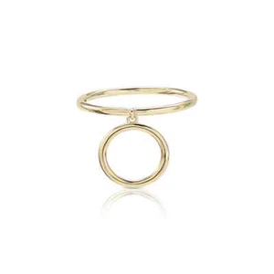 14K SOLID GOLD DANGLE CIRCLE MINIMALIST RING FINE JEWELRY SIZE -3 TO 8 US - Picture 1 of 8