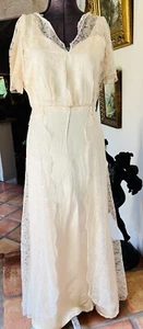 Lovely Edwardian Liquid Silk Satin Lace Gown Formal Dress Sz Sm - Picture 1 of 5