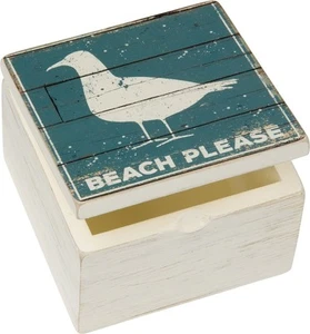 NEW!~Wood Hinged Box Sign~"BEACH PLEASE"~Trinket/Jewelry/Gift~Bird/Sea Gull - Picture 1 of 1