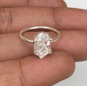 Herkimer Diamond Raw Ring, 925 Solid Sterling Silver, Handmade Gemstone Ring - Picture 1 of 5