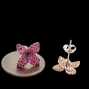 925 Sterling Silver 1.5mm Ruby 5/8'' Earrings Gemstone Rose Gold Plated - Picture 1 of 2