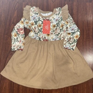 PATPAT Toddler Girl Floral Print Long Sleeve Fall Winter Brown Dress Sz 3 Years - Picture 1 of 2