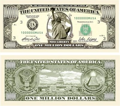 100 TOTALES Tradicionales Millones de Dólares Fiesta Novedad Falsos Casino Poker Billetes de Dinero Foto 1 de 4