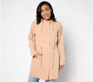 Susan Graver Water Resistant Anorak Jacket with Hoo Light Tan Petite S A634601 - Picture 1 of 1