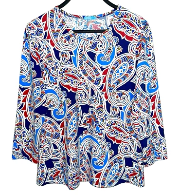 J McLAUGHLIN Mujer Pequeño Catalina Tela Pullover Top Colorido Paisley Elástico Foto 1 de 3