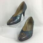 Selby Comfort Flex Blue Leather Geometric Studded Pumps Womens 7 2A/4A Vintage