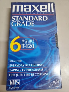 Cinta de casete de video en blanco Maxell grado estándar 6 horas T-120 VHS nueva - Imagen 1 de 2