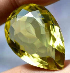 Lab Created 48.50 CtLemon Citrine GGL Certified Transparent Pear Cut Gemstone - Picture 1 of 8