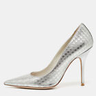 Dior Silver Micro Cannage Patent Cherie Pointed Toe Pumps Size 38.5