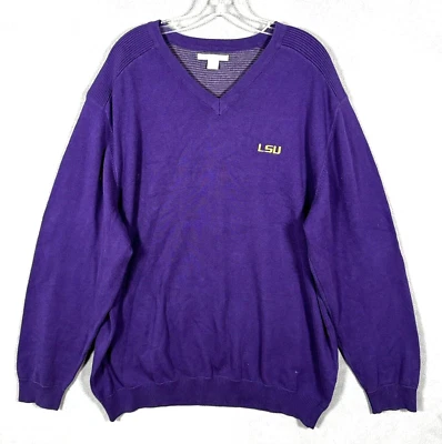 LSU Mens Sweater XXL Purple Cotton V-Neck Cutter & Buck Tigers - Image 1 of 4
