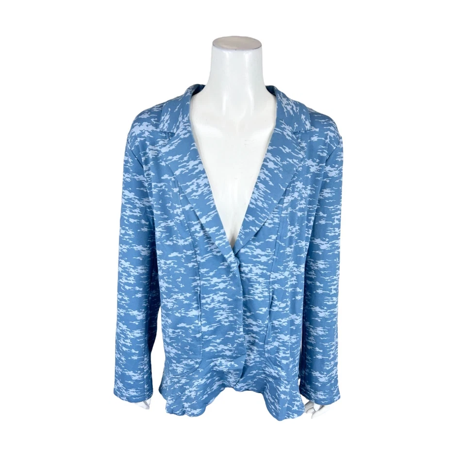 Blazer LOGO by Lori Goldstein para mujer mini camuflaje de felpa francesa azul 1X talla grande Foto 1 de 2
