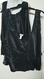 2 PACK VENTURA BLACK CAMISOLE TOP CHARMEUSE Plus 4X 60" BUST VINTAGE STYLE - Picture 1 of 4