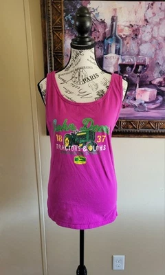 Camiseta sin mangas John Deere para mujer rosa gráfico algodón talla mediana Foto 1 de 4