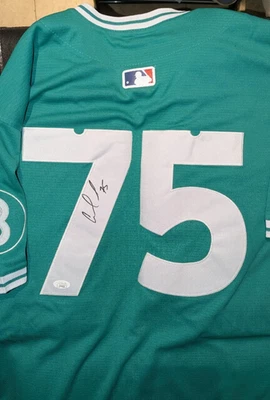 Carlos Narvaez  SIGNED BOSTON RED SOX NEW GREEN CITY CONNECT STYLE JERSEY JSA - Image 1 of 4