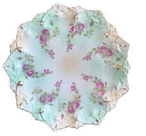 MORITZ ZDEKAUER antiker kleiner Teller Porzellan floral um 1900 - Bild 1 von 3