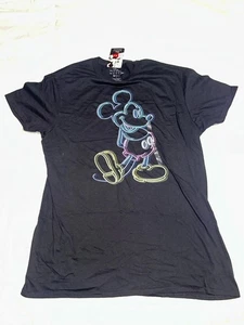 Disney Mickey Mouse Hemd Herren L Large Schwarz Freizeit Parks Cartoon Neon Neu mit Etikett Farbe - Bild 1 von 5