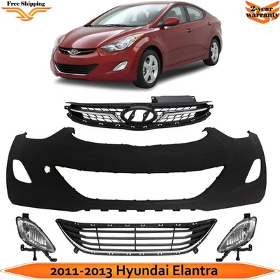 Front Bumper Cover Primed Plastic & Fog Lights Kit For 2011-2013 Hyundai Elantra Foto 1 de 4