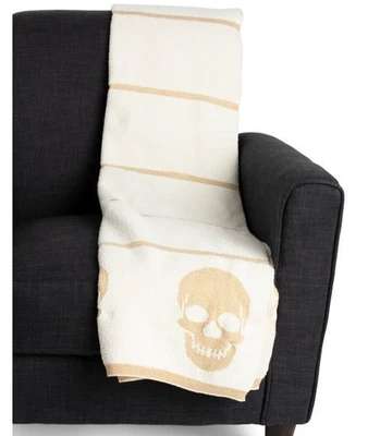 Magaschoni Lurex Skull Feather Knit Throw Blanket Luxury Cute Goth Halloween New - Image 1 of 3