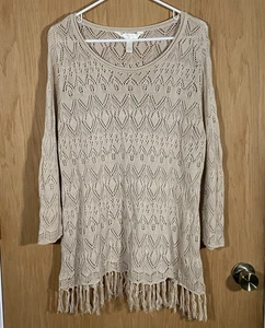 Túnica Krazy Kat Para Mujer Talla XL Crochet Tejido Abierto Top Borlas Boho Playa Festival - Imagen 1 de 7