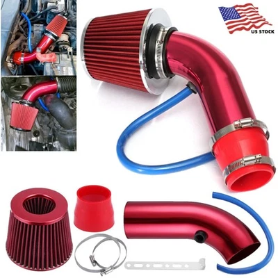 Red 3" Cold Air Intake Filter Induction Kits Pipe Power Flow Hose System for Car - Image 1 of 4