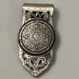 Pewter Mexican money clip with mayan calendar 20g Mexico Maya Aztec Sun - Picture 1 of 4