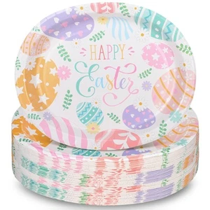 100 Count Easter Paper Plates 11 x 13 Large Oval Disposable Platters Happy Ea... - Picture 1 of 7